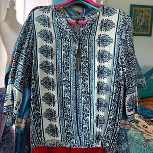 NWT BOHO HIPPIE INDIAN BLOCK PRINT BLOUSE